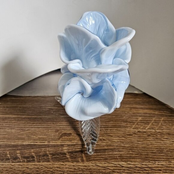 Vintage 6070s ICET Arte Murano Baby Blue Floral Art Glass Candle Holder - Picture 3 of 5
